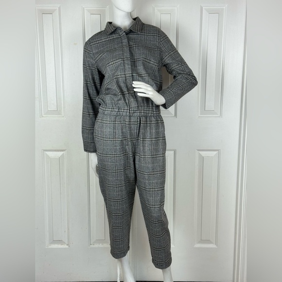 LUCCA Gray Plaid Women's Jumpsuit Long Sleeve Size Medium. D26 - Picture 1 of 17